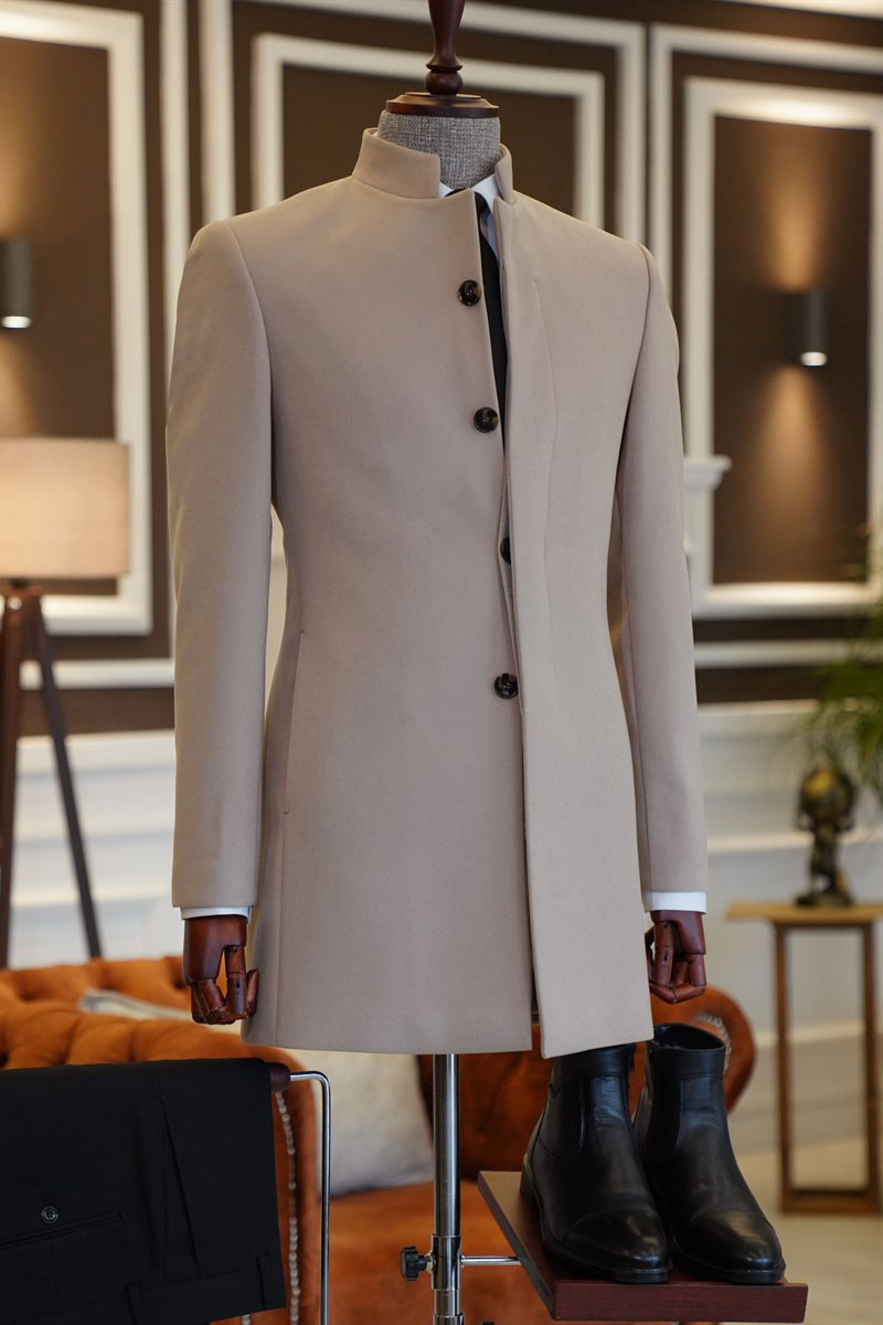 Luther Sleek Champagne Stand Collar Slim Fit Winter Business Jacket