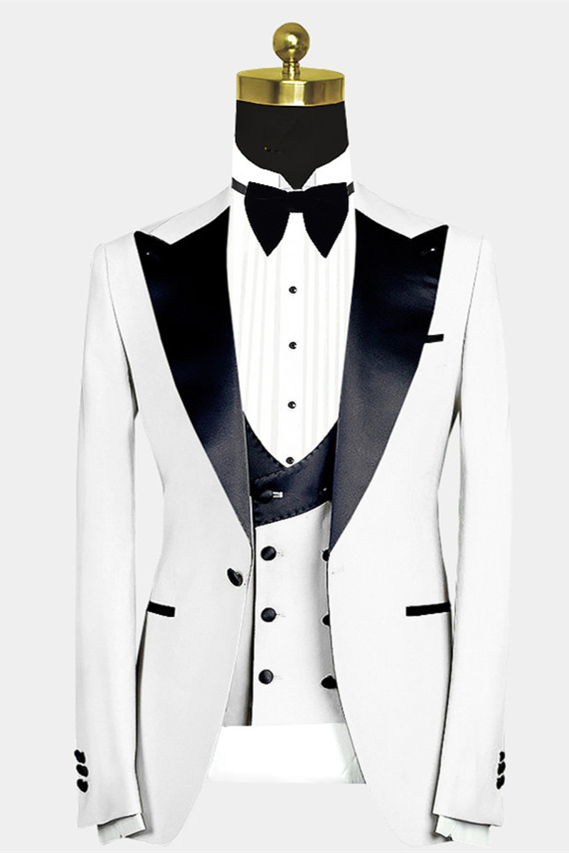 Russell Fashion White Slim Fit Peak Lapel Wedding Groom Suit
