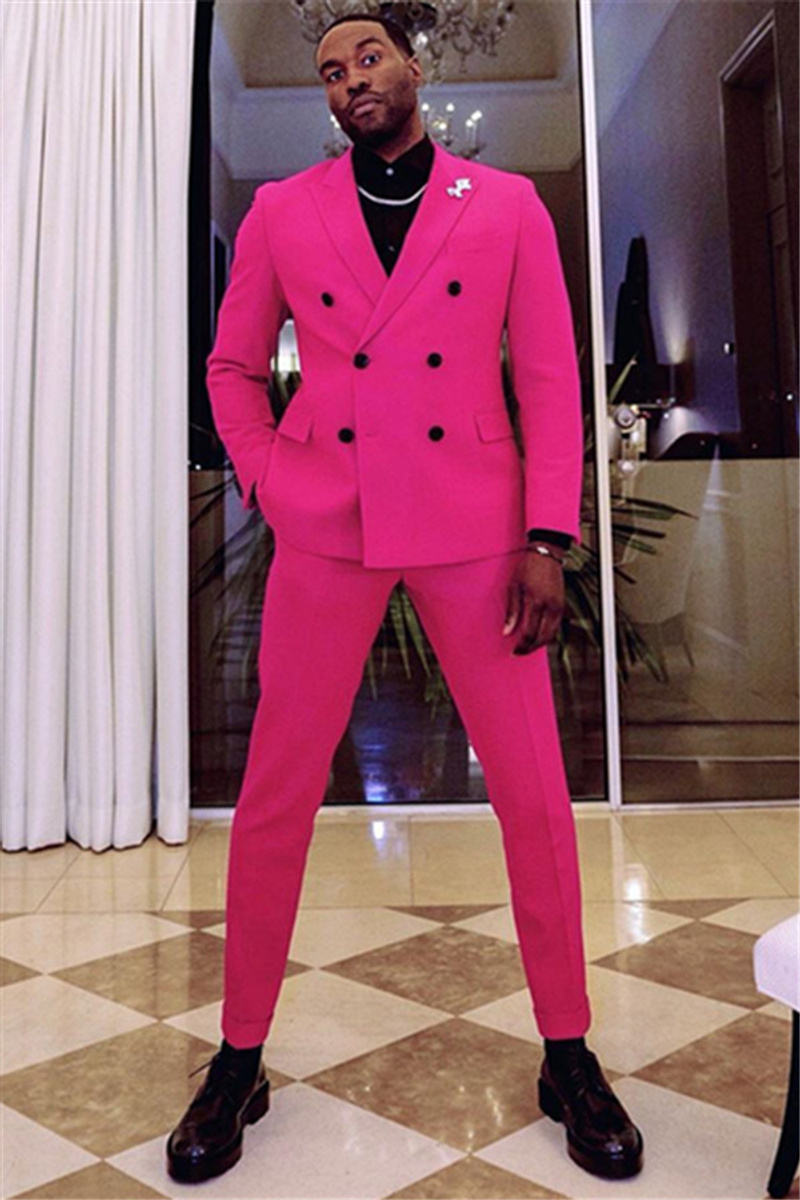 Sale Fashion Fuchsia Two-breasted Pointed Lapel Prom Men Suit
