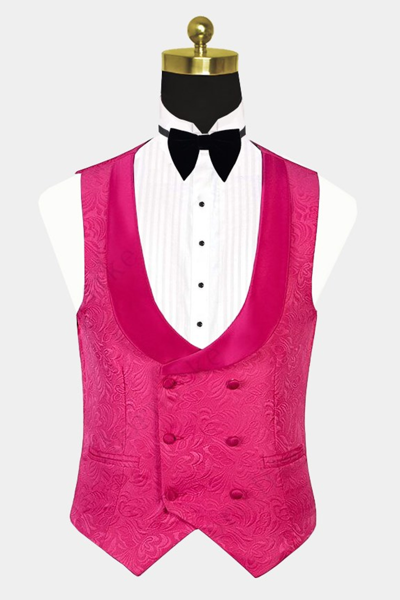 Floral Pink Jacquard Men Suits Online Slim Fit One-Click Prom Suits