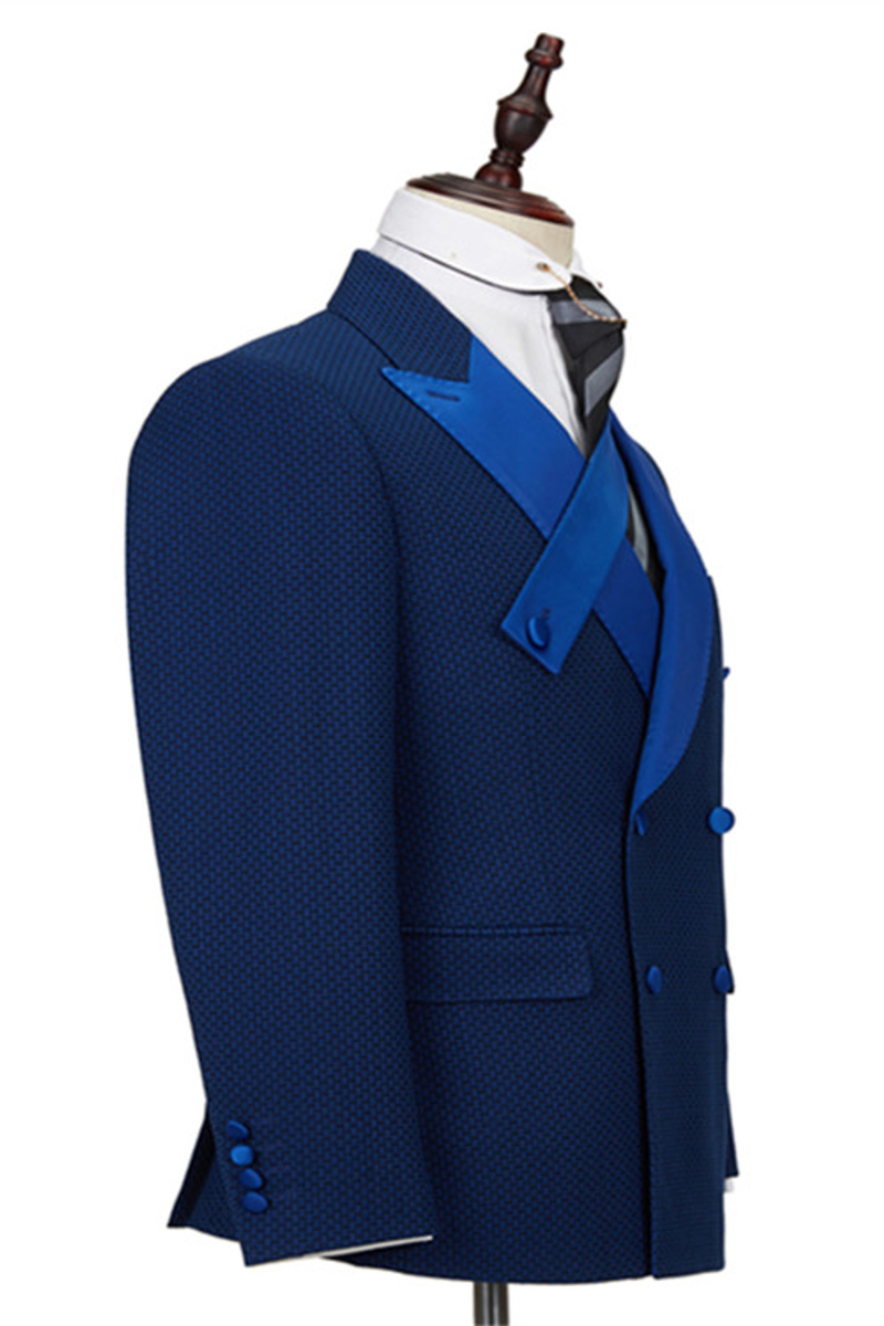 Jonah Navy Check Point Lapel Double-Breasted Formal Business Suit