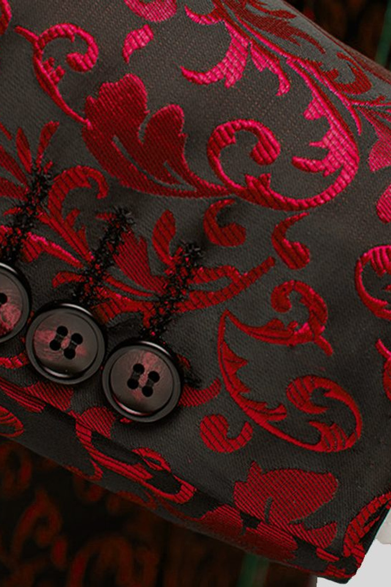 Burgundy Paisley Tuxedo Jacket Charming Jacquard Blazer For Prom