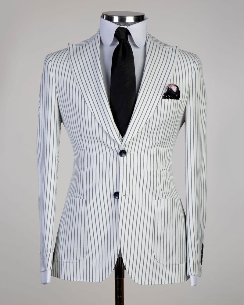 White Stripe Three-Piece Peaked Lapel Business Suit
