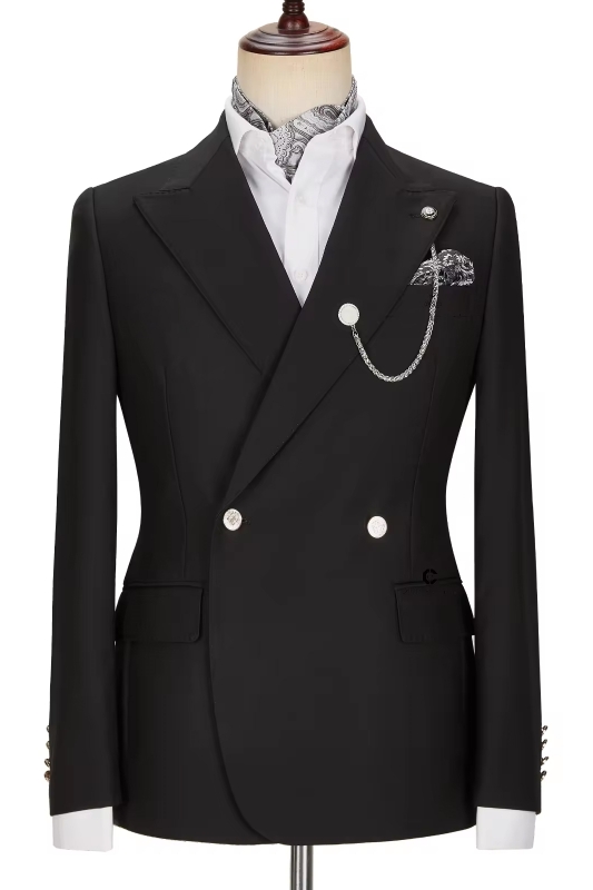 bella Black Peak Lapel Double-Breasted Prom Suit