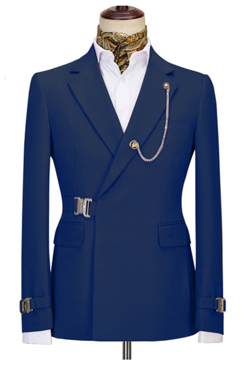 Jobh Stylish Navy Blue Notched Lapel Business Men Suit