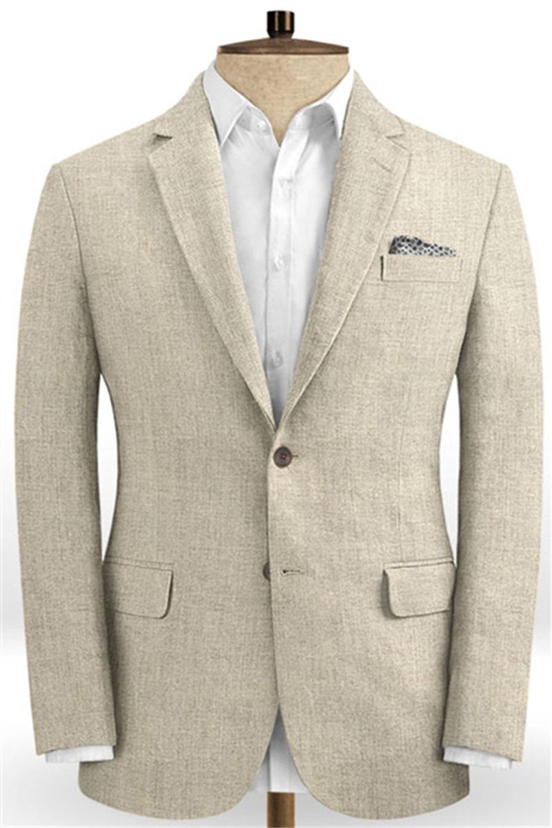 Khaki Linen Two Piece Summer Beach Wedding Men Suit Groom Tuxedo Online