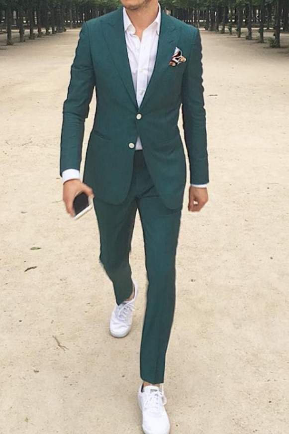 Byron Dark Green Pointed Lapel Slim Fit Men Prom Suit