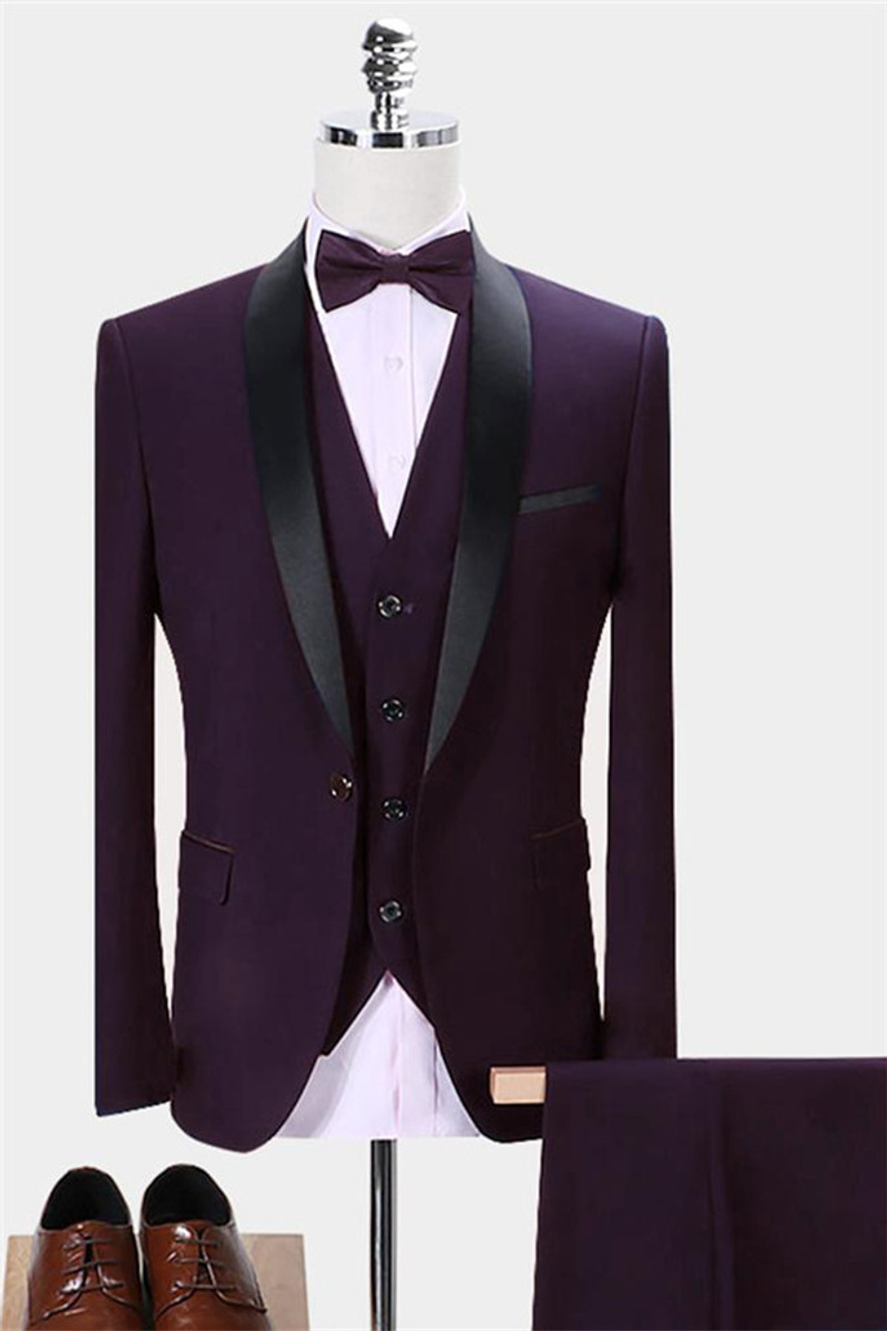 Dark Purple Business Tuxedo Glamorous Slim Fit Three-Piece Suit