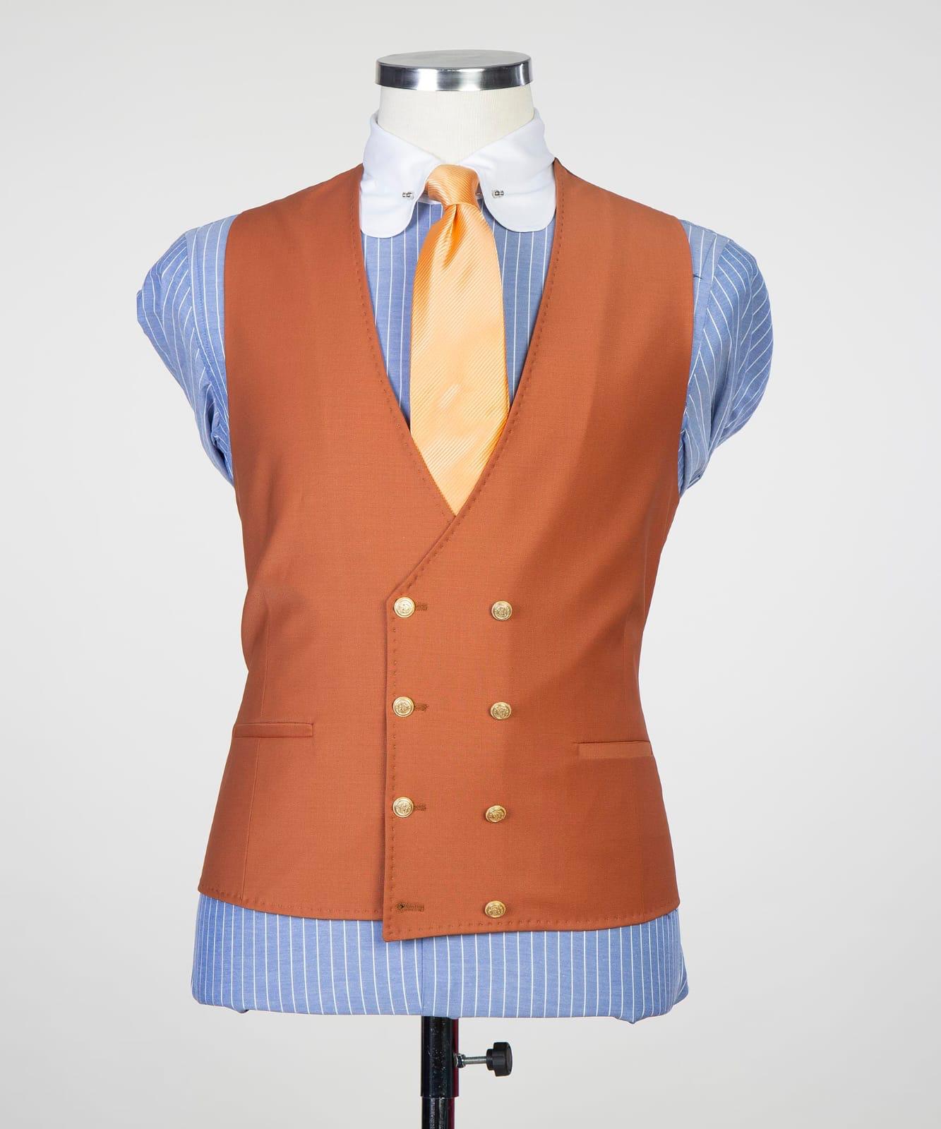 Orange Peaked Lapel Close Fitting Prom Men Suits