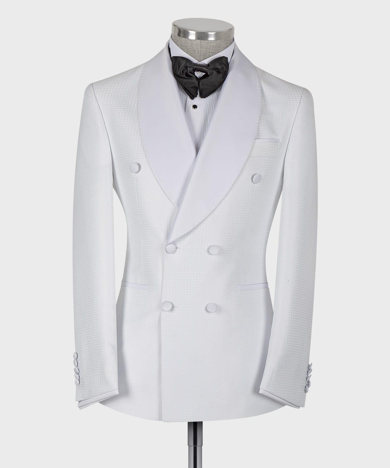White Two-Piece Cape Lapel Double-Breasted Chic Prom Suit
