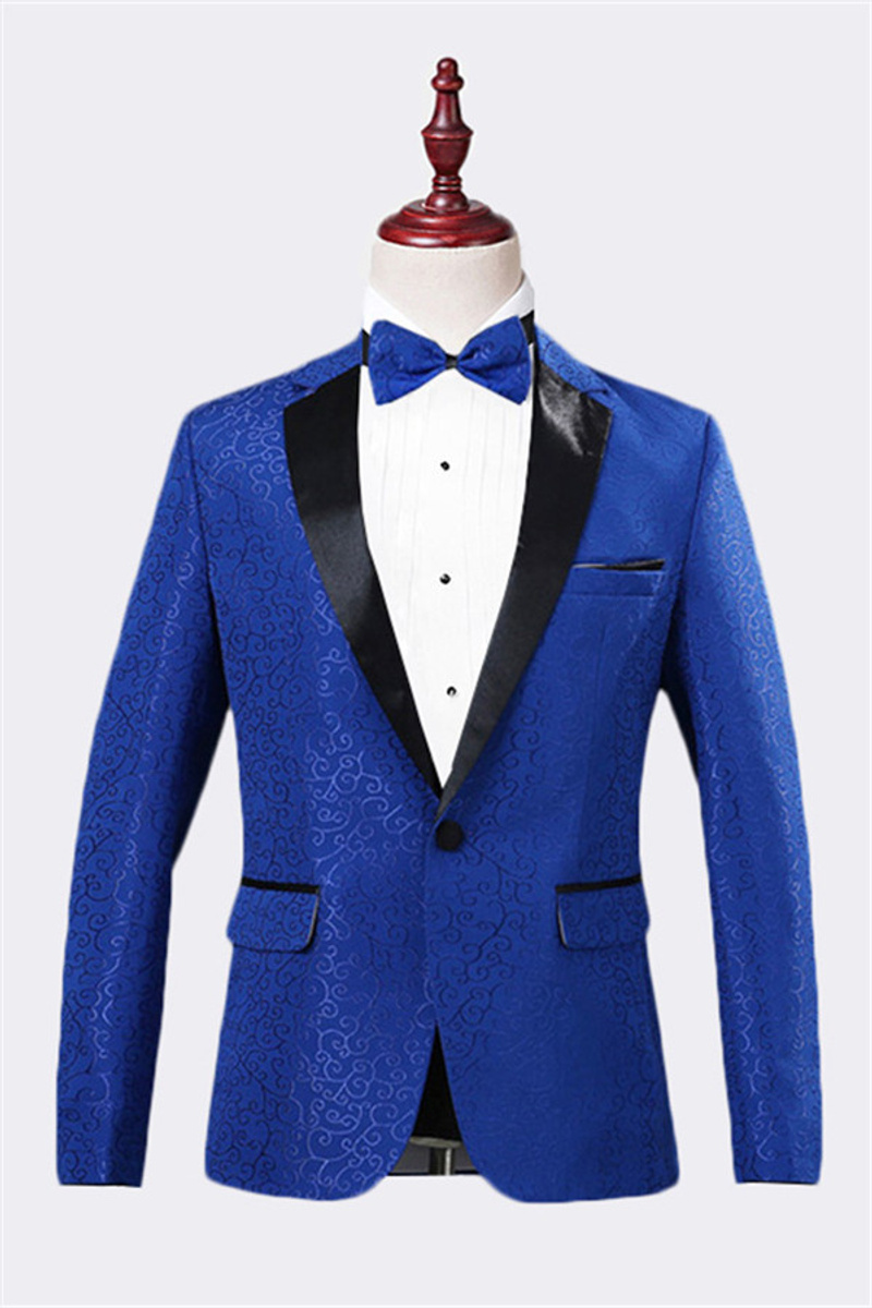 Royal Blue Jacquard Tuxedo Jacket Men Fashion Slim Fit Blazer