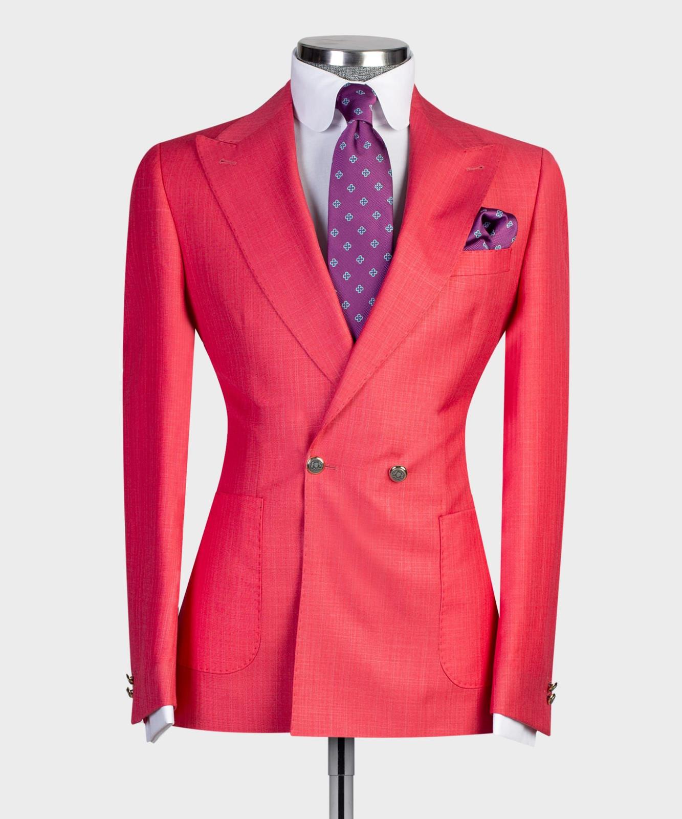 New Red Fashion Double Breasted Pointe Collar Prom Men Suits