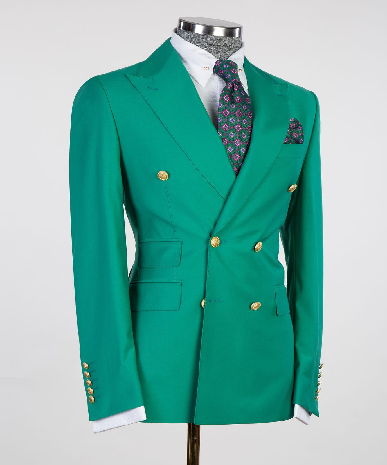 Green Point Lapel Double Breasted Fashion Ball Suit