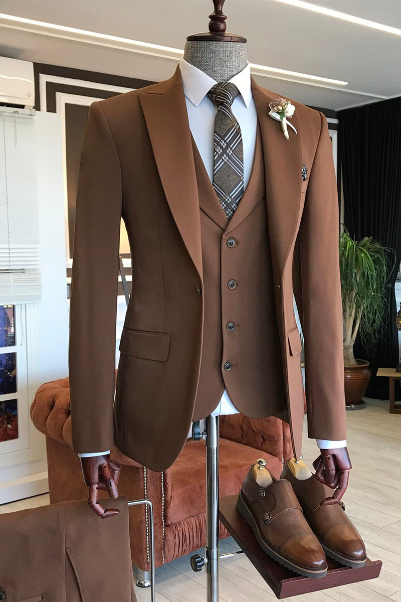Charles Newest Brown Three-Piece Point Lapel Business Suit