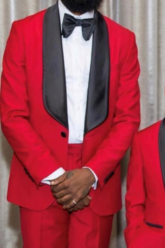 Red One-Button Shawl Lapel Wedding Suit