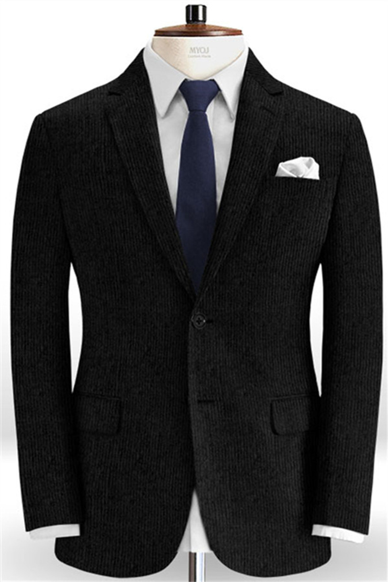 Black Corduroy Business Men Suit Custom Striped Tuxedo 2 Piece