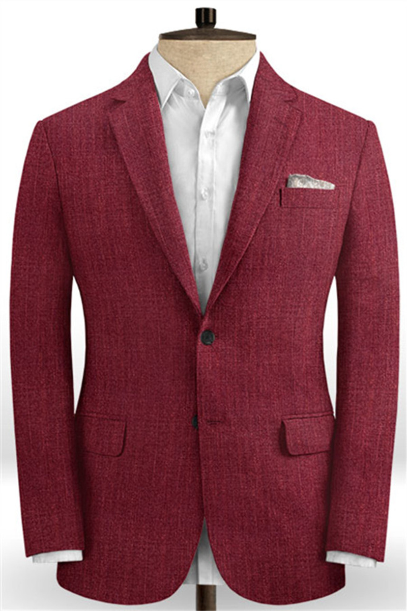 Trendy Red Blazer with Two Buttons Linen Prom Evening Suit
