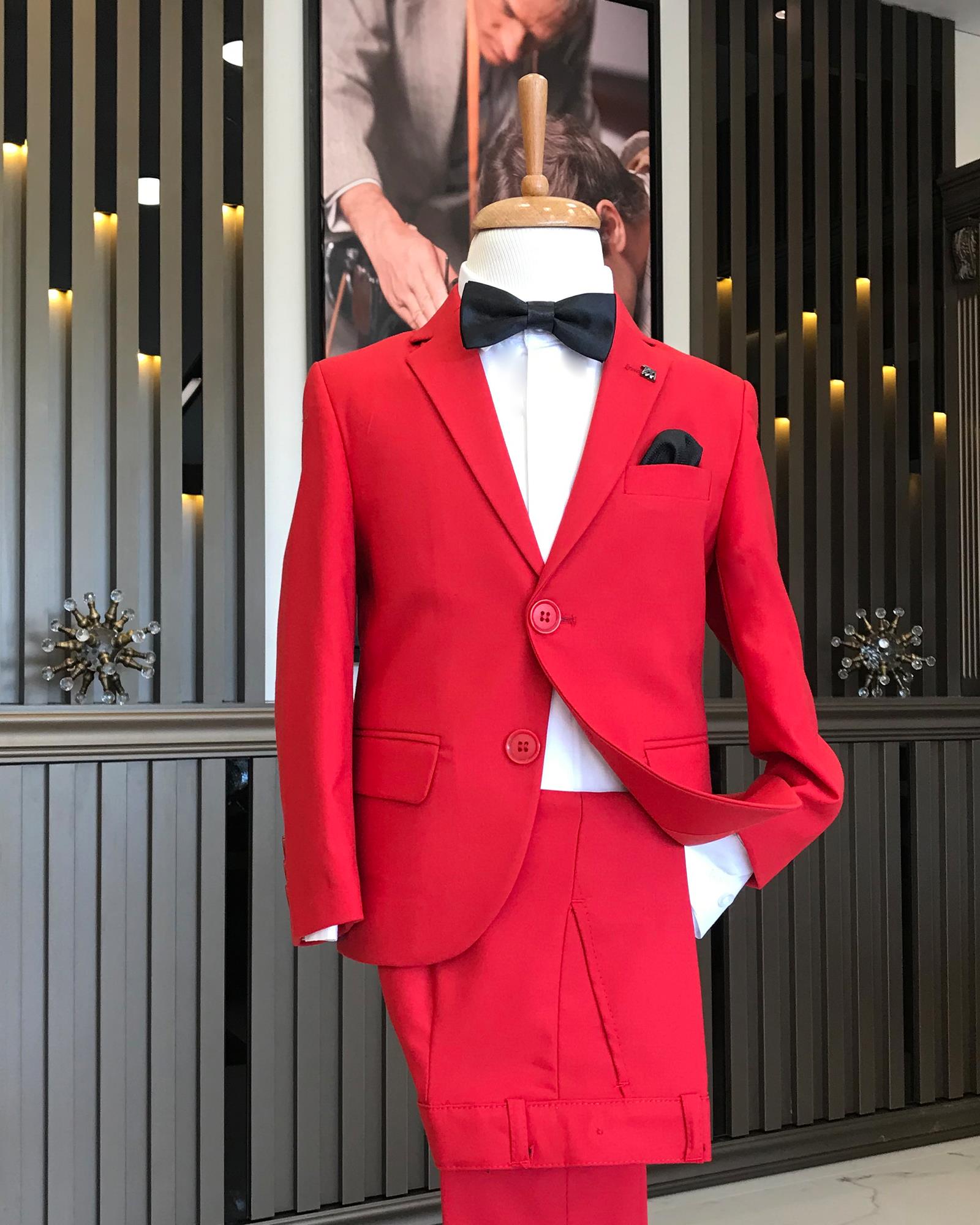 Italian Style Red Slim Fit Boys' Suit with Notch Lapel