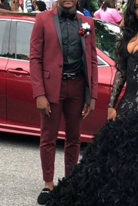 Custom Slim Fit Men Suits Online Black Lapel Two Piece Prom Suit