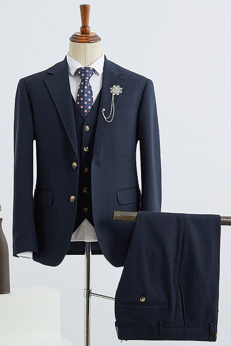 Brook Formal Navy Notched Lapel Two-Button Slim Fit Tailored Suit
