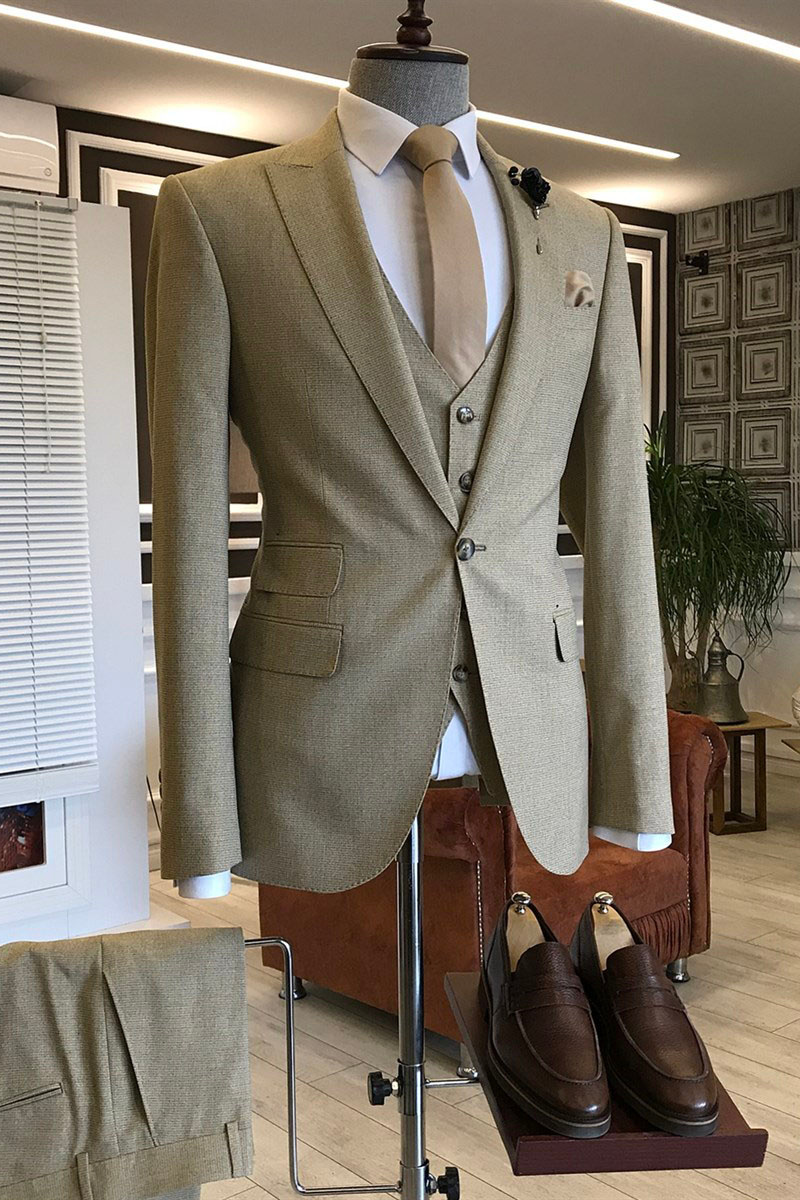 Luther Light Brown Pointed Lapel Three Flap Formal Suit