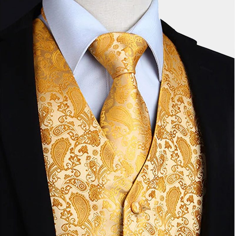 Gold Paisley Waistcoat With Tie Online