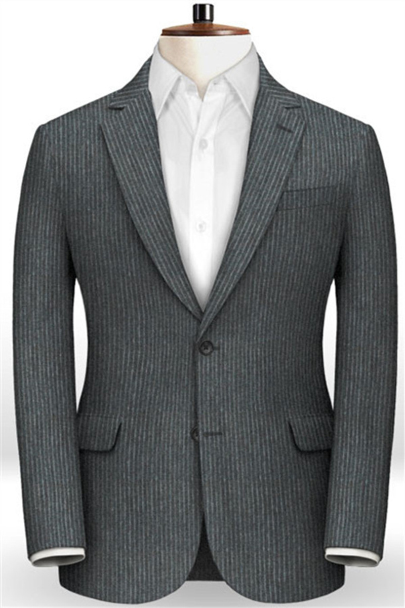 Dark Grey Slim Fit Men Suit Online Fashion Striped Two Piece Tuxedo