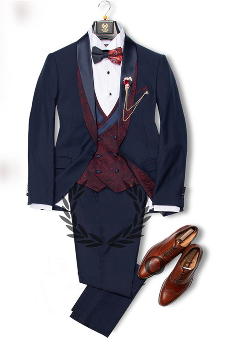 Navy Blue Suit Suit Men Tuxedo Groom Suit Dinner Fitted Suit