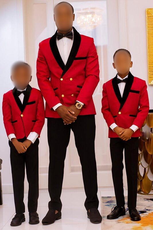 New Red Double-Breasted Black Lapel Wedding Suit