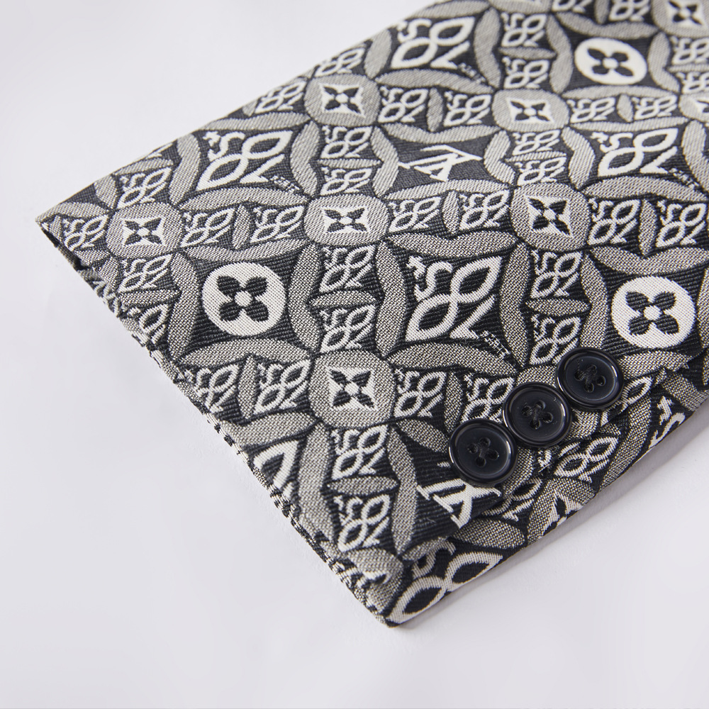 New Black Slim Fit Shawl Collar Jacquard Men's Prom Two Piece Suits