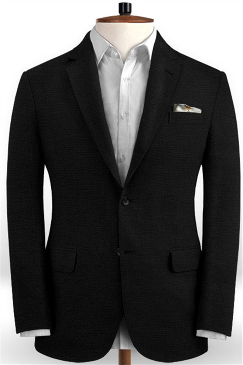 Summer Black Linen Suit Slim Fit Beach Groom Wedding Tuxedo