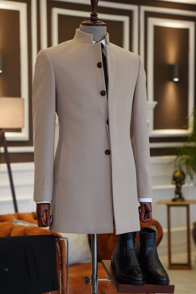 Luther Sleek Champagne Stand Collar Slim Fit Winter Business Jacket
