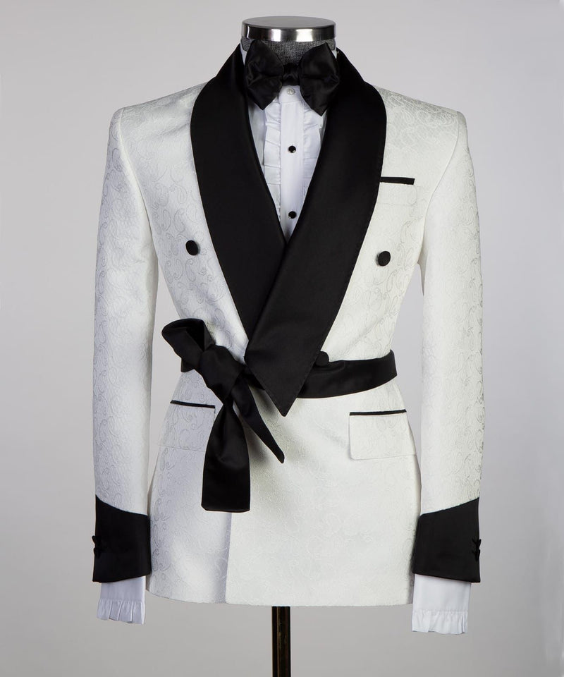Cuthbert Fashion White Double-Breasted Shawl Lapel Jacquard Wedding Suit