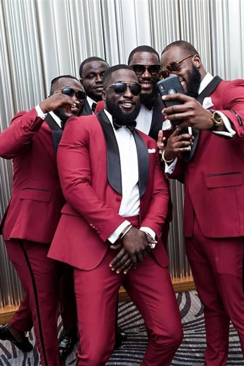 New Arrival Red Custom Shawl Lapel Groom Wedding Suit