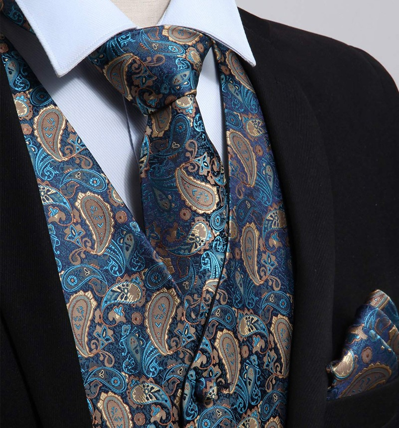 Teal Paisley Men Prom Vest Suit Online