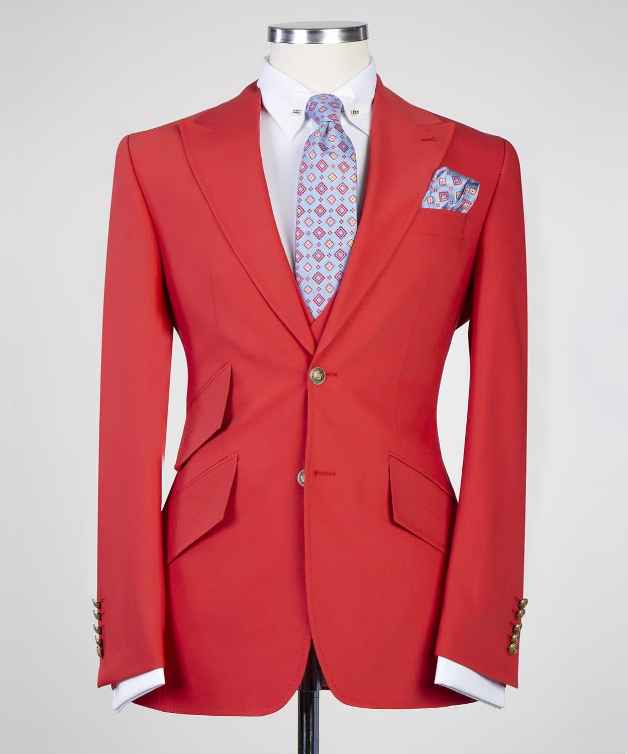 New Red Pointed Collar Three Piece Fashion Prom Suits