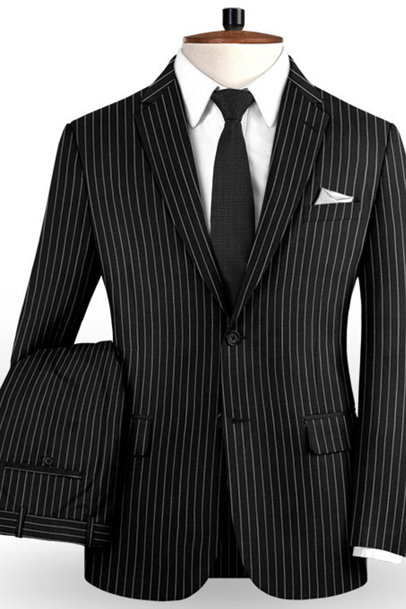 New Black Business Suit Wedding Two-Piece Striped Groom Tuxedo