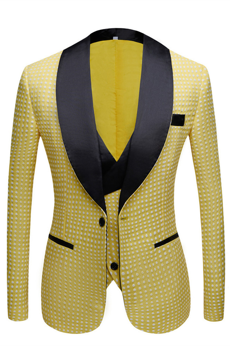 Travis Yellow Dot Shawl Lapel Wedding Groom Suit