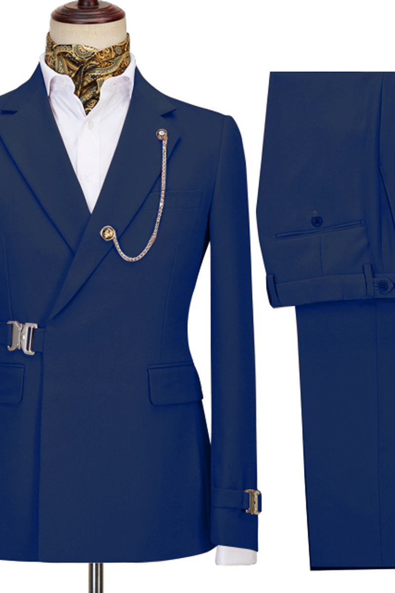 Jobh Stylish Navy Blue Notched Lapel Business Men Suit