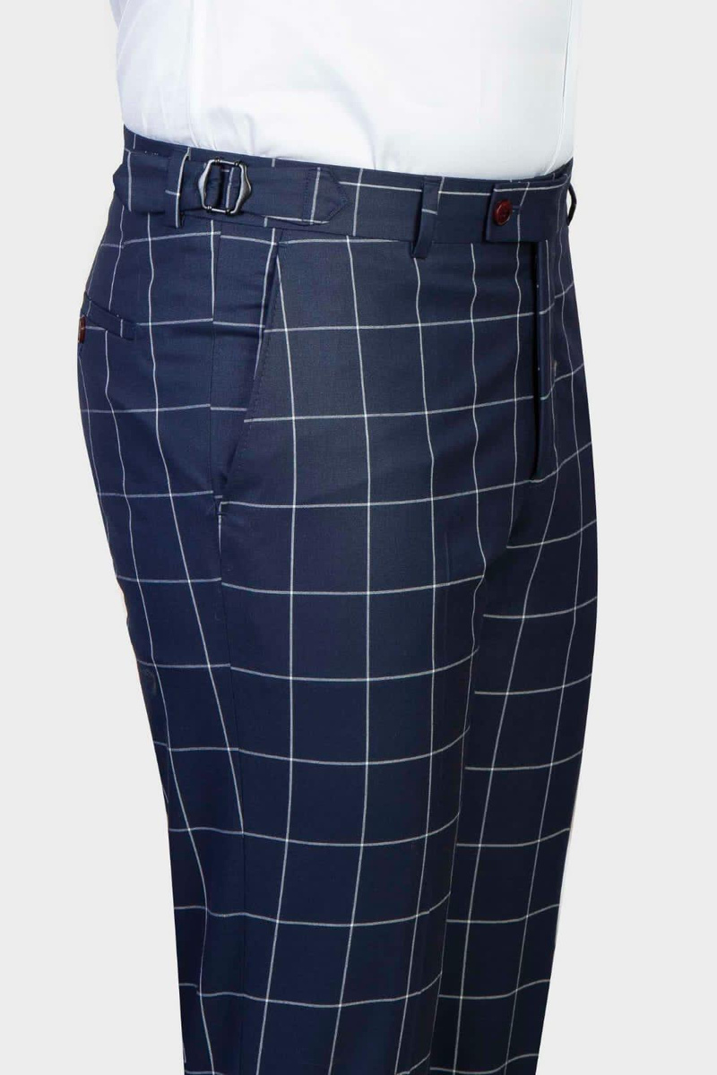 Justice Dark Navy Plaid Peaked Lapel Slim Fit Men Suits Business