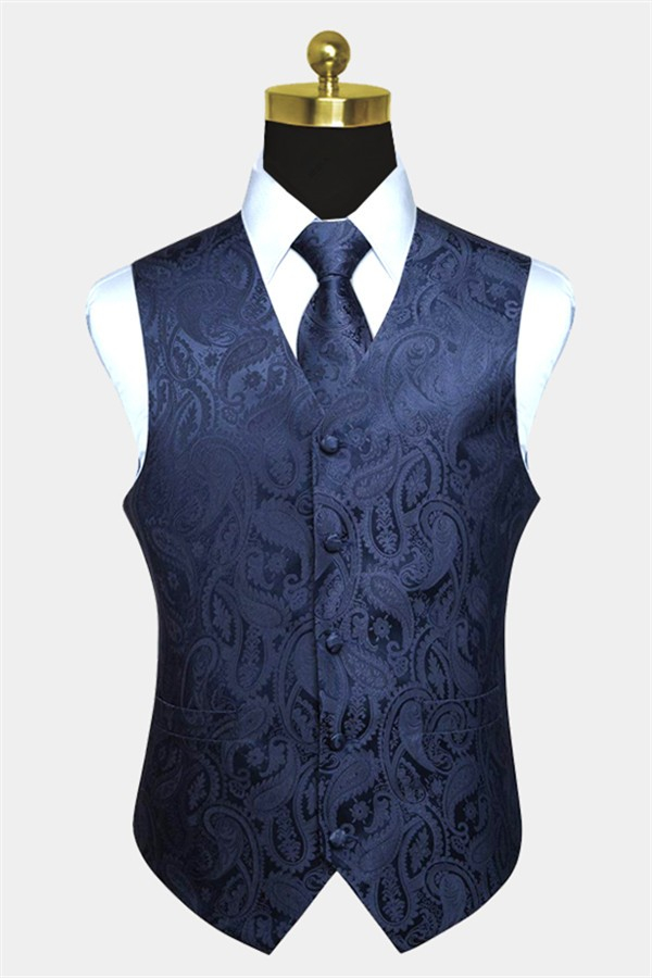 Silk Navy Paisley Tank Top And Tie Set