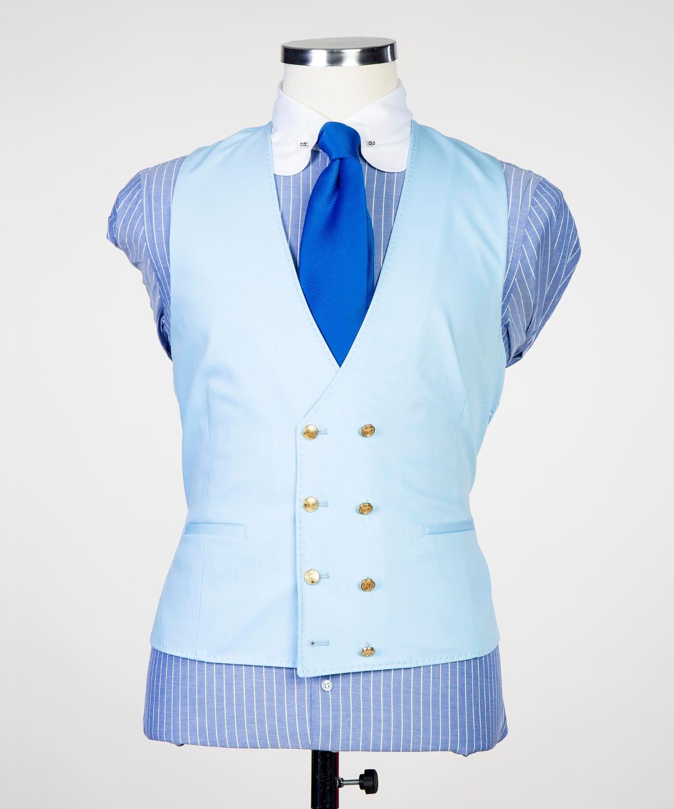 Sky Blue Three Piece Pointed Collar Slim Men Suits