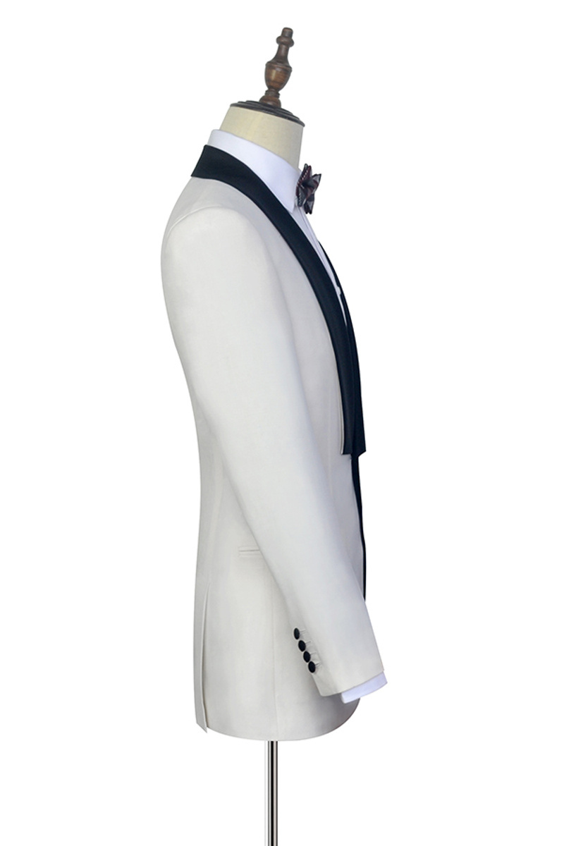 Black Knife Neck Classic White Wedding Suit One-Button Tuxedo