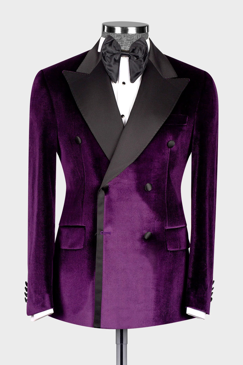 James Purple Velvet Lapel Men Two Piece Suits Prom Suits