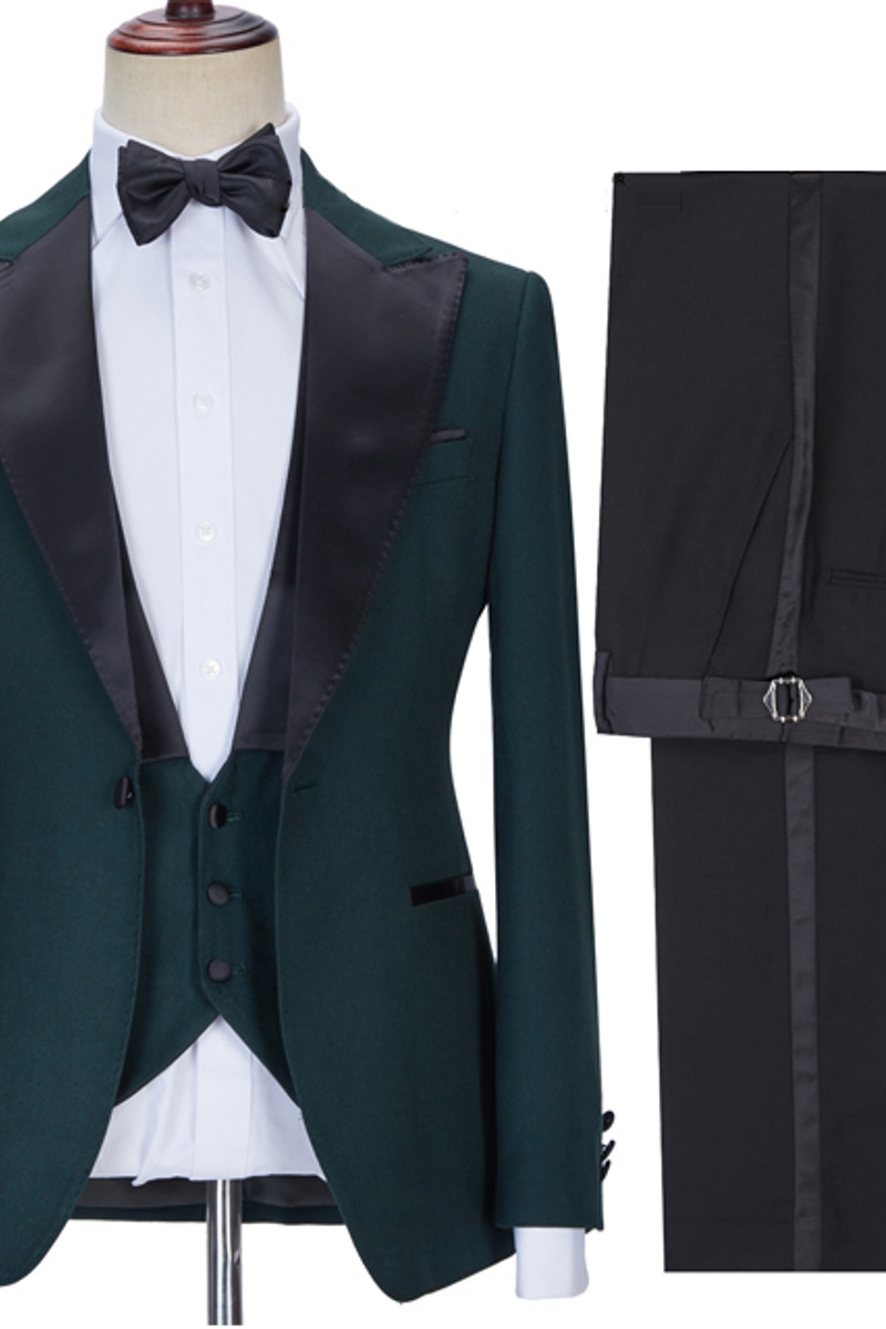 Three Piece Stylish Slim Fit Tailored Prom Men Suit With Black Lapel