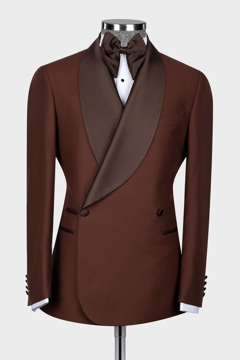 Chic Brown Shawl Lapel Double-Breasted Men's Wedding Suit