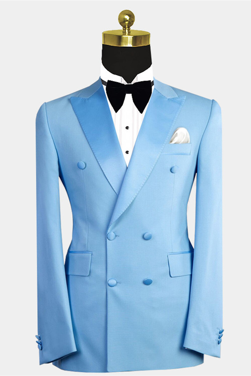 Phoenix Fashion Blue Point Lapel Double-Breasted Men’s Suit