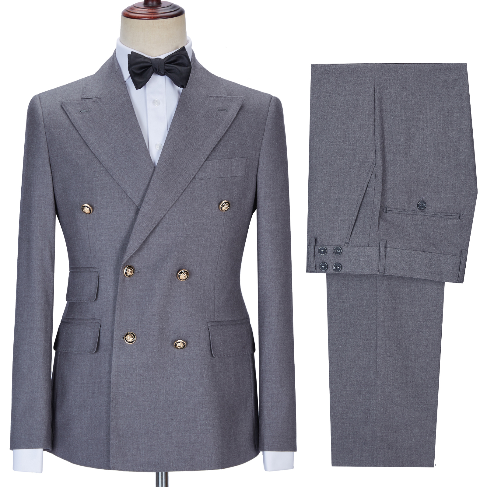 Design Grey Double Breasted Chic Slim Fit Men Business Suit