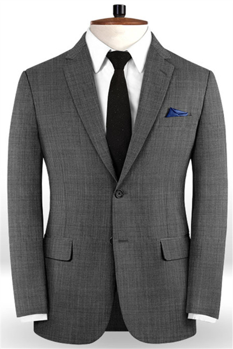 Dark Grey Notched Lapel Tuxedo Business Formal Fashion Suit