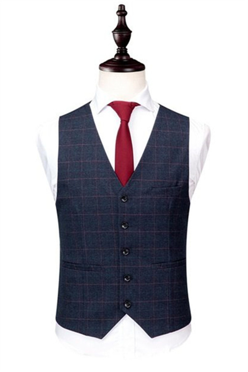 Blue Grid Casual Suit Three-Piece Business Tuxedo Online